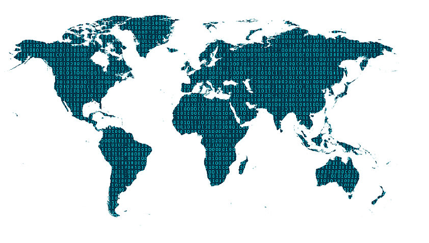 World map with computer code